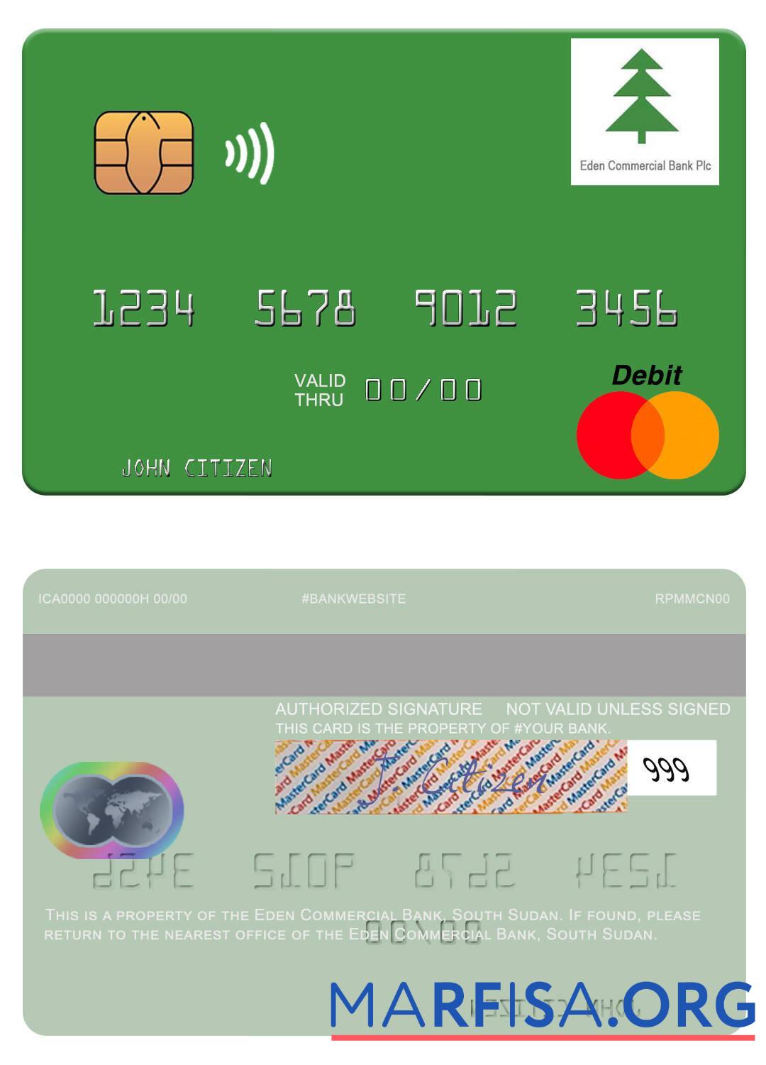 Realistic South Sudan Eden Commercial Bank mastercard real example